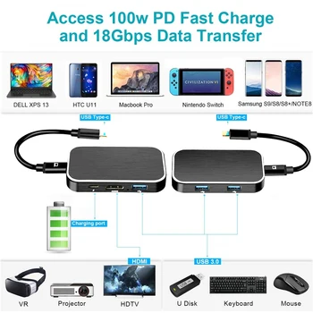 2020 HUB USB 3.1 de Tip C pentru Adaptor HDMI 100W PD Încărcare Thunderbolt 3 USB C Hub pentru MacBook Samsung Galaxy S9 Huawei P20 Pro