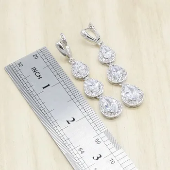 Alb Cu Zirconia De Culoare Argintie Nunta Seturi De Bijuterii Pentru Femei Pere Forma Colier Cercei Bratara Cadou Bijuterii De Mireasă