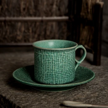 Vintage Set de Ceasca Cafea cu Farfurie Ceramica de Înaltă Cesti de Ceai Primitive Texturate Portelan Kubki Ceramiczne Acasă Recipient LL50CC