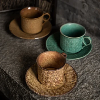 Vintage Set de Ceasca Cafea cu Farfurie Ceramica de Înaltă Cesti de Ceai Primitive Texturate Portelan Kubki Ceramiczne Acasă Recipient LL50CC