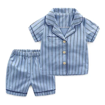 Noi Vara Copii Pijama Bumbac cu Dungi Pijamale Pijamale Copii Set Pentru Baieti Lenjerie de Haine pentru Copii Costume Tricou+pantaloni Scurți 2 buc