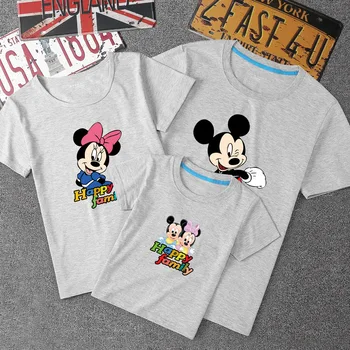 Disney Mickey Minnie Desene Imprimate Tata Mama Copii T-Shirt De Familie Casual Potrivite Tinutelor De Vara Gât Rotund Tricou Colorat