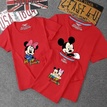 Disney Mickey Minnie Desene Imprimate Tata Mama Copii T-Shirt De Familie Casual Potrivite Tinutelor De Vara Gât Rotund Tricou Colorat