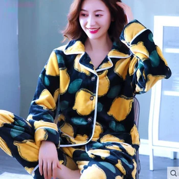 Femeile Pyjama Set Gros De Iarna Cald Coral Fleece Set Pijama Cu Maneci Lungi Pantaloni Complete Două Piese Sleepwear Costum Homewear