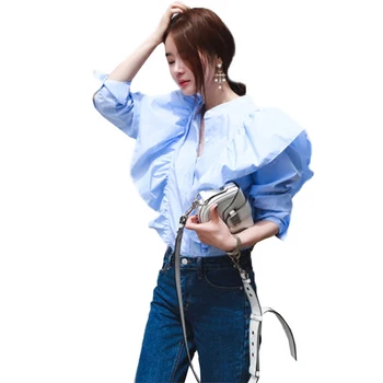 2020 Primăvara anului Nou stil coreean Femei Flounced din Bumbac Tricou Manșon de Puf Bluza Dulce Elevii Topuri Femei, Topuri Blusas