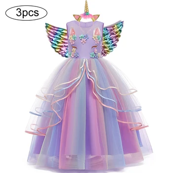 Unicorn Rochii Pentru Fete Petrecere de Crăciun Rochie Lunga de Halloween Costum de Carnaval pentru Copii de Ziua Cosplay Printesa Rochie de la 8 la 10 Y