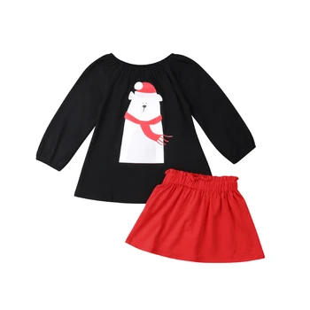 Citgeett Primăvară Copil Copil Copil Fata de Tinutele vestimentare om de Zăpadă Negru T-shirt, Blaturi+Tutu Fusta Rosie 2 BUC Seturi Casual