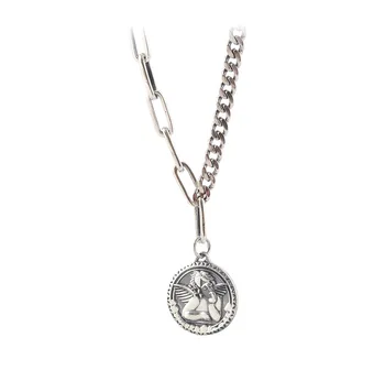 925 sterling silver angel monedă rotund retro colier de sex feminin hip hop de moda lanț de argint Thai nișă de design pentru femei