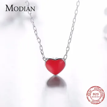 Modian Vânzare Fierbinte Argint 925 Inima Rosie Delicat Pandantiv Colier Stil De Moda Colier Farmece Pentru Femei Bijuterii