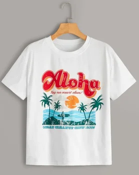 HAHAYULE-JBH 1buc Plajă în Vacanță Tricou Femei Aloha Păstra Oceanele Curat Tricou Vintage Moda Estetice Graphic Tee