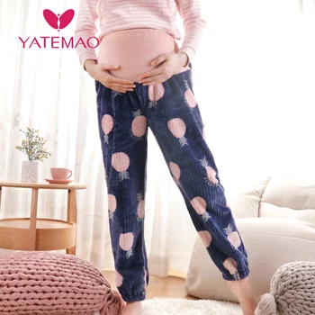 YATEMAO Noua Maternitate Pijama Sarcinii Pantaloni Flanel Îngroșat Sleepwear Îmbrăcăminte Adustable îmbrăcăminte de noapte pentru Femei Loung Haine