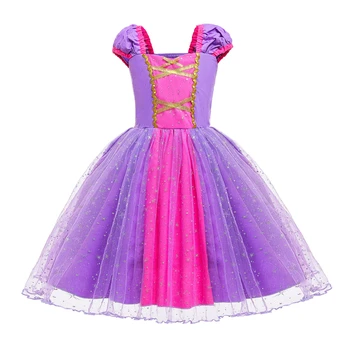 Copil de vara Fete Tangled Rapunzel Dress Sărbătorile Merge cu pași mici Fete Sclipici Rochii Tutu Costum de Halloween Peruca Rapunzel pentru Copii