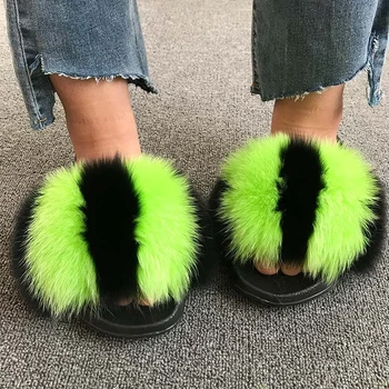 Femei Iarna Pluș Fox Papuci de Deget de la picior Deschis Vulpe Reală de Păr Sandale pentru Femeie Blană de Diapozitive Pufos Fury Pantofi pentru Femeie Blană de Flip-Flops Mare de 45 de