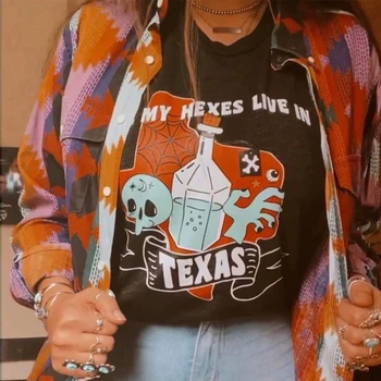 Mi Blesteme Locuiesc în Texas Stil Retro Femei Grafic Topuri Tricouri Bumbac Negru Amuzant Tricou Maneci Scurte Plus Dimensiune Pierde Vara tricouri