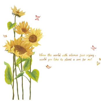 Floarea-soarelui Autocolante de Perete DIY Planta Fluturi Decalcomanii de Perete pentru Camera de zi Dormitor Copii Pepinieră Decor Acasă