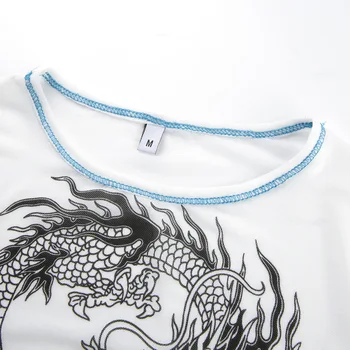 ANOTIMPURILE Maneci Scurte Dragon Print Sexy Culturilor Topuri de Vara Femei de Moda Streetwear Tinutele Plasă vedea prin T-shirt ASTS80884