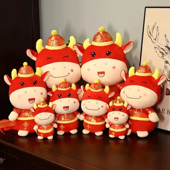 Cald 20-50cm 2021 Anul Nou Chinezesc Zodiac Taur Bovine Jucării de Pluș Roșu Tang Costum de Lapte de Vacă Mascota Papusa de Plus Umplute Pentru Copii Cadouri