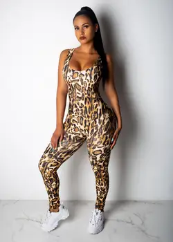 Imprimat Leopard Halter Salopeta Casual Pantaloni