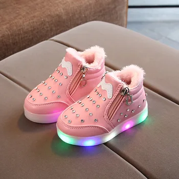 Adidasi copii Luminat Pantofi de Copil de Pluș Cald Iarna LED Pantofi Pentru Copii Fata de Adidasi Casual Luminos Pantofi 1 - 6 ani