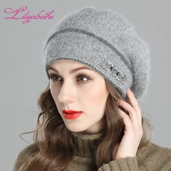 Liliyabaihe Nou Stil de Iarna pentru Femei Bereta Croșetate Lână Angora Berete Bicolor Amestecarea Pălărie cu Dublă Încălzită Pălărie Capac