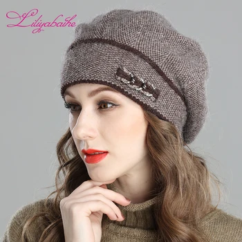Liliyabaihe Nou Stil de Iarna pentru Femei Bereta Croșetate Lână Angora Berete Bicolor Amestecarea Pălărie cu Dublă Încălzită Pălărie Capac
