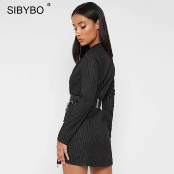 Sibybo Dungi Butoane Sacou Toamna Rochie V-Gât Cu Fermoar Bodycon Rochii Mini 2020 Moda Cu Maneci Lungi Clubwear Petrecere Vestidos