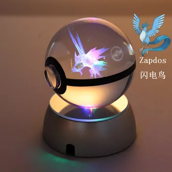 3D Laser Pokemon Mingea Gravură Zapdos Cristal Rotund Cu Linie Neagră de Moda Frumos Mingea 50*50mm Cu LED-uri de Bază 80*80mm Cadou