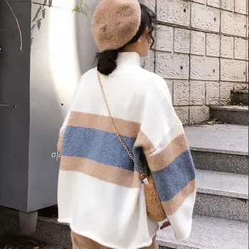 2020 nou de înaltă gât pulover gros femei toamna iarna stil coreean liber cu dungi tricotate bluza guler topuri