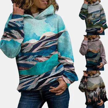 Moda toamna peisaje Naturale pentru Femei hoodies de imprimare 3d în aer liber Arțar lasă Snowfield Tricou casual Hoodies femei supradimensionat