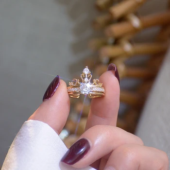 De lux Shine Coroana Zirconiu Inel pentru Femei 14K Aur Adevărat Farmecul Rafinat Diamant Bague Anillos Bijuterii Pandantiv Cadou de Ziua de nastere