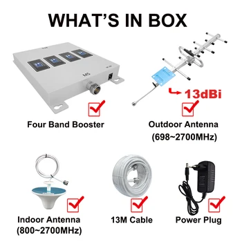 GOBOOST Repetor GSM 850 900, LTE 1800, UMTS 2100 MHz Patru Trupa Semnal de Rapel Telefon Mobil Amplificator Cu Antenă 13M Kit de cabluri