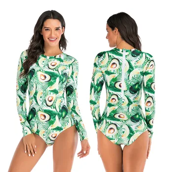 2020 Nou tricou cu Maneca Lunga-O singură Bucată de costume de Baie Femei de Imprimare Avocado Galben piersic Surfing, Scufundări Costume de baie Costum de Baie 20Jan25
