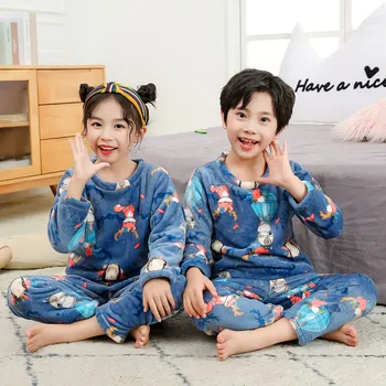 Copil Flanel Pijamale Pentru Fete Baietii de Crăciun de Iarnă se Ingroase Cald pentru Copii Set de Pijama Model de desen Animat Fleece Copilul Pijama