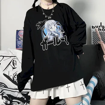 T-shirt Femei se Încadrează În 2021 Nou Sacou Feminin Versiunea coreeană benzi Desenate Japoneze de Imprimare Negru Vrac Student cu mâneci Lungi T-shirt Trend