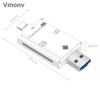 Vmonv 3 in 1 am-Dispozitiv Flash USB OTG USB Micro SD SDHC TF memorey Card Reader pentru iPhone 8 X XS MAX XR Pentru ipad, Telefon Android PC