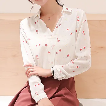 Primavara Toamna Femei Bluza Stil coreean Florale V-neck cămașă de Imprimare Nou Slim Subtire cu Maneca Lunga Femei Topuri LL482