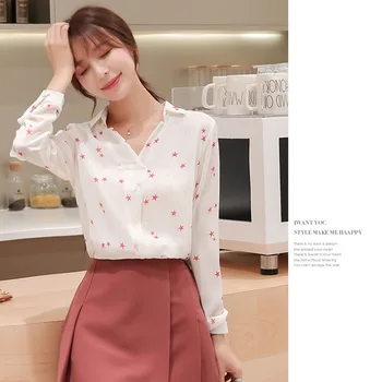 Primavara Toamna Femei Bluza Stil coreean Florale V-neck cămașă de Imprimare Nou Slim Subtire cu Maneca Lunga Femei Topuri LL482