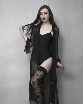 Rosetic Sexy Gotic Negru Femei, Cămăși De Noapte Lace V-Neck Plasă Vedea Prin Mozaic Babydoll Moda Subțire Lung Sexy Cămăși De Noapte