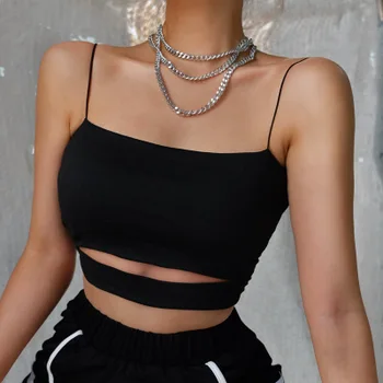 Femei Negru Crop Top 2020 Lenjerie Sexy Camis Haine Ieftine China Moda Solid Gol Afară De Fitness Streetwear Culturilor Topuri