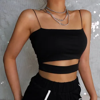 Femei Negru Crop Top 2020 Lenjerie Sexy Camis Haine Ieftine China Moda Solid Gol Afară De Fitness Streetwear Culturilor Topuri