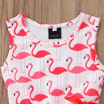 Emmababy Vara Flamingo Nou-născuți pentru copii Copii Fete Dantela fără Mâneci Arc Rochie fusta Mini Rochii Haine Sundress 0-5T