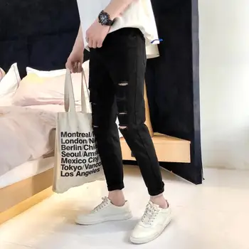 En-gros 2020 Moda Casual, adolescenți, Bărbați decupată blugi coreean tendință de cuvânt genunchi gaura pantaloni Slim casual Harlan picioare pantaloni