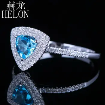 HELON Real 14k Aur Alb Impecabil Miliarde Cut 0.6 ct Autentic Natural Topaz Albastru 0.25 ct Diamant Două Halo de Logodna Inel de Nunta