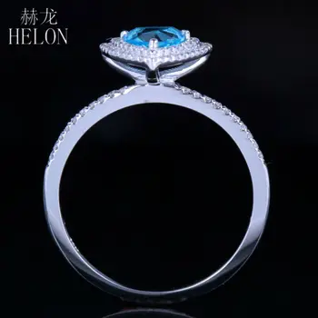 HELON Real 14k Aur Alb Impecabil Miliarde Cut 0.6 ct Autentic Natural Topaz Albastru 0.25 ct Diamant Două Halo de Logodna Inel de Nunta