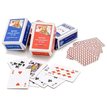 Odoria 1:12 Miniatură Jocuri Poker Carti de Joc 2 Seturi în 1 Pachet de Păpuși Accesorii