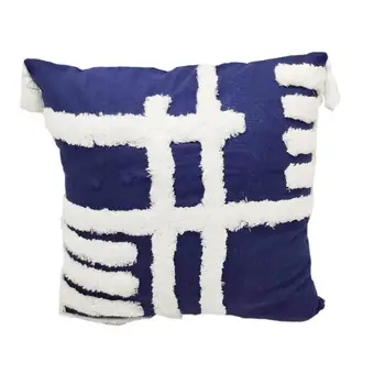 Alb albastru cu smocuri ciucure din lână brodate pe bumbac pernă acoperă franjuri pernă canapea arunca capacul