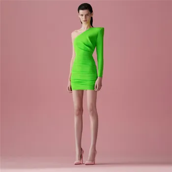 Celebritate bandaj rochie verde rochie bandaj de înaltă calitate, raionul elegant pe un umăr mini femeie bodycon rochie sexy, rochie de petrecere