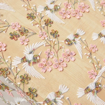 1yard noi plasă de dantelă rafinat floare 3D pasăre fir de aur broderie dantela net fire tul tesatura pentru DIY rochie fusta haine