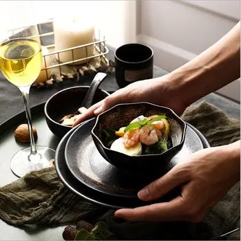 Japoneze Retro vas ceramic Farfurie de Ceramică de Bucătărie Farfurie, Tacamuri Set de Feluri de Mâncare de Orez Salata de Fidea Castron de Supa