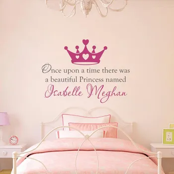 Personalizate cu Numele Printesa Coroana de Fundal după ce, la un moment dat Citate Autocolante Citate de Îndepărtat de Artă Vinil Copii Decor Dormitor Q145